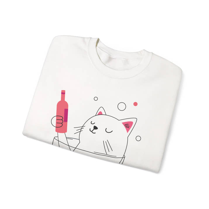 Cat in Wine Glass Crewneck Sweatshirt - Cute & Cozy